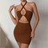 Fashionable Hollow Out Neck Strap Wrap Hip Skirt - ROUTINE FASHION